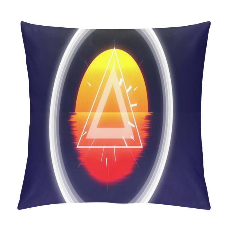 Personality  Geometric Triangle Image Over Sunset Reflecting On Water. Abstract, Reflection, Serene, Tranquil, Digital Art, Visual Pillow Covers