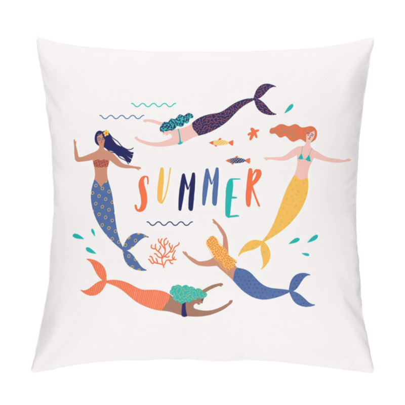 Personality  Summer Vector Illustration With Mermaid Under The Sea Pillow Covers