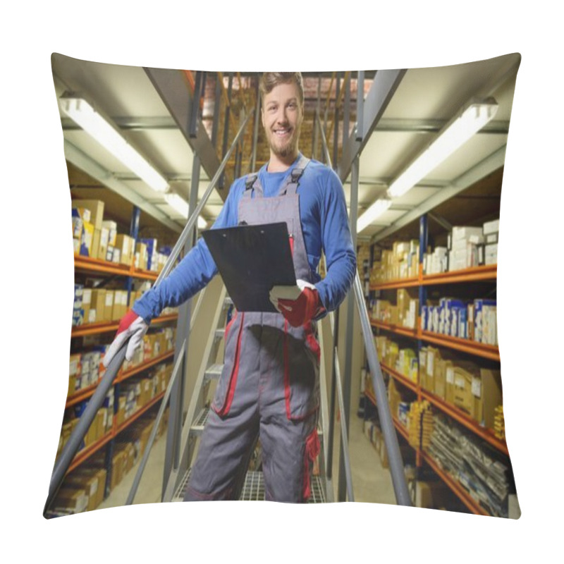 Personality  Worker On A Automotive Spare Parts Warehouse  Pillow Covers