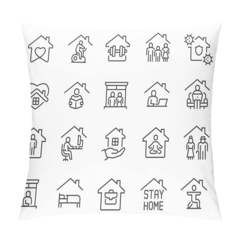 Personality  Stay Home Icons Set. Editable Vector Stroke. Pillow Covers