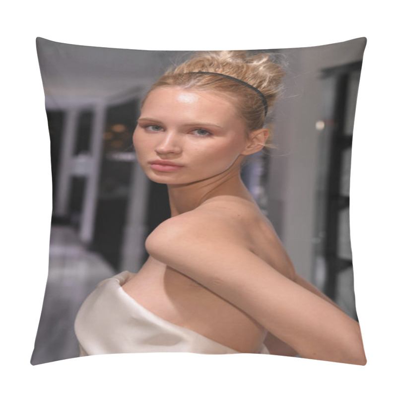 Personality  NEW YORK, NY - APRIL 10: Model Milena Garbo Presenting Bridal Gown During The Gracy Accad Spring 2020 Bridal Presentation At Blumingdales NY On April 10, 2019 In NYC. Pillow Covers