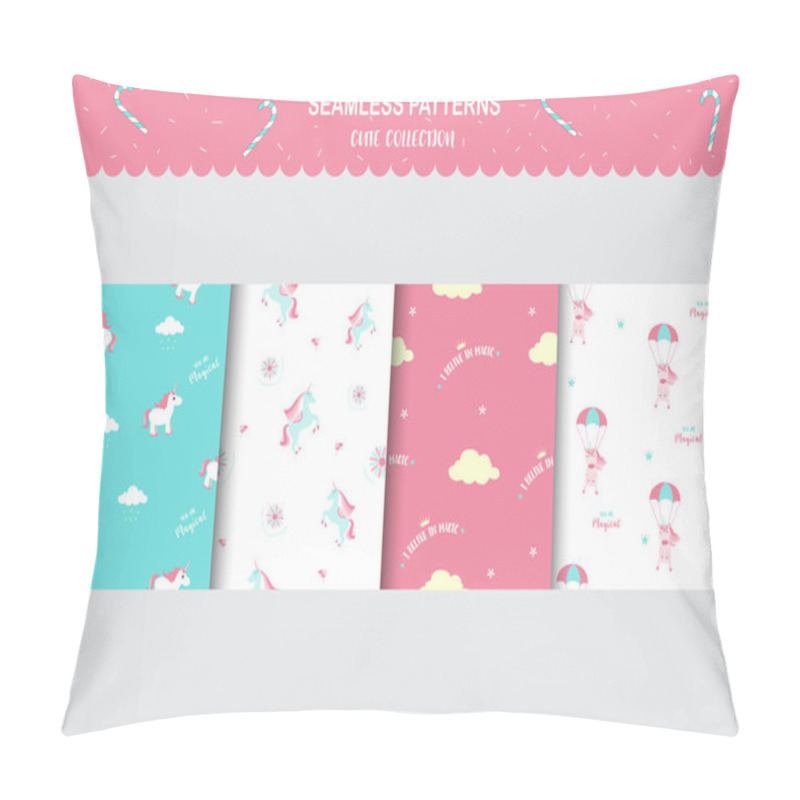 Personality  Seamless Pattern With Cute Unicorns, Clouds, Stars,rainbow And Crystals ,template,cards, Vector Illustrations Pillow Covers