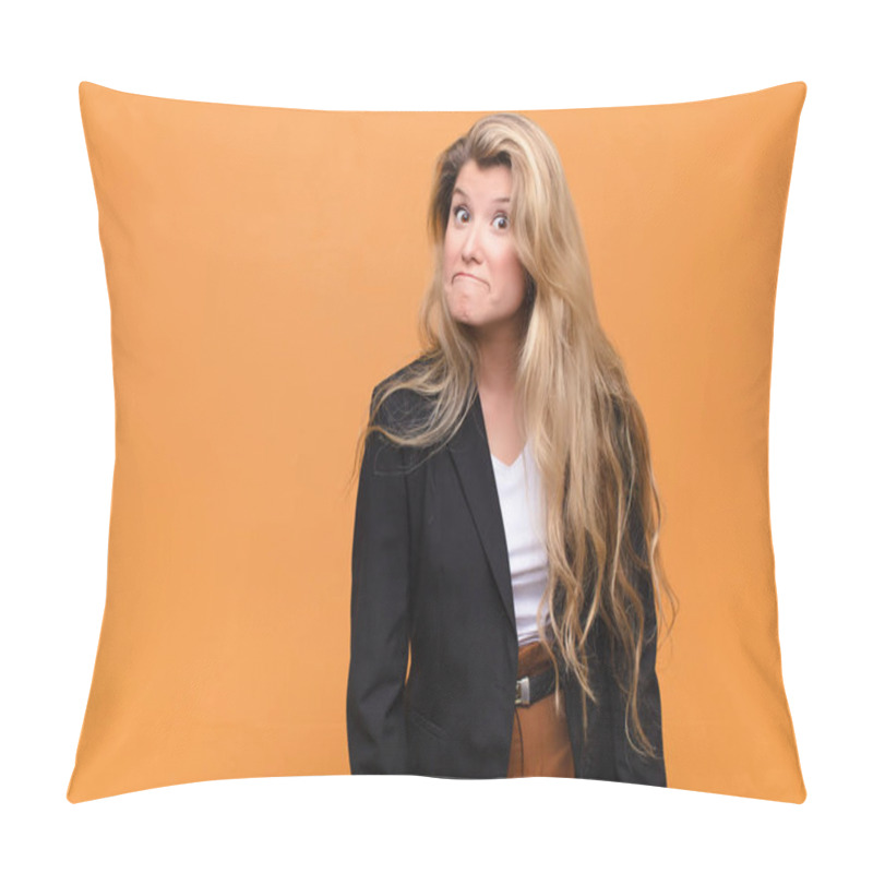 Personality  Young Pretty Latin Woman With A Goofy, Crazy, Surprised Expression, Puffing Cheeks, Feeling Stuffed, Fat And Full Of Food Pillow Covers