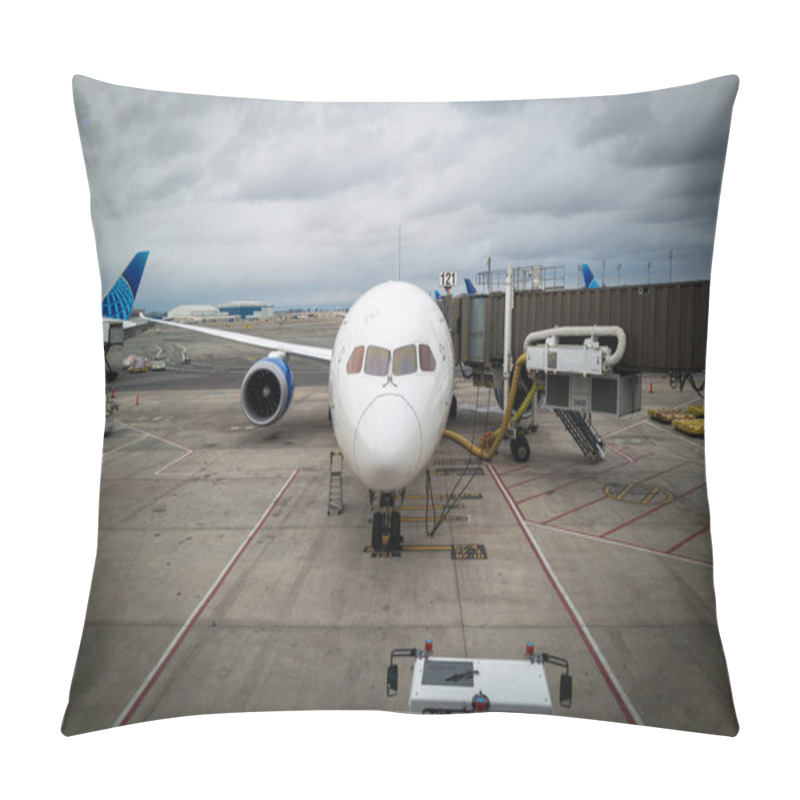 Personality  A Large Aeroplane Is Parked At Newark Airport In The USA Pillow Covers