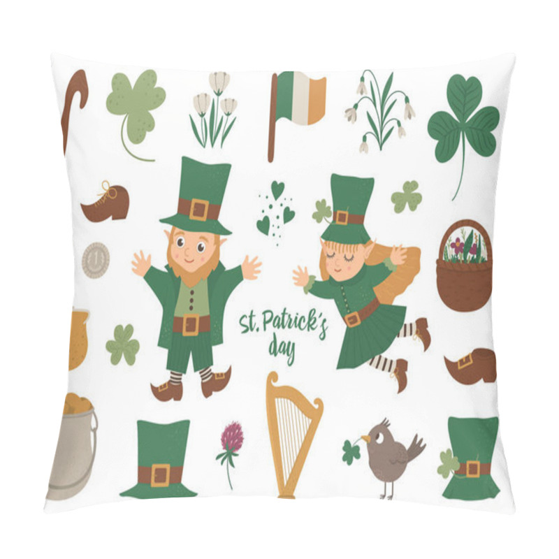 Personality  Vector Set Of St. Patrick���s Day Symbols. National Irish Holida Pillow Covers