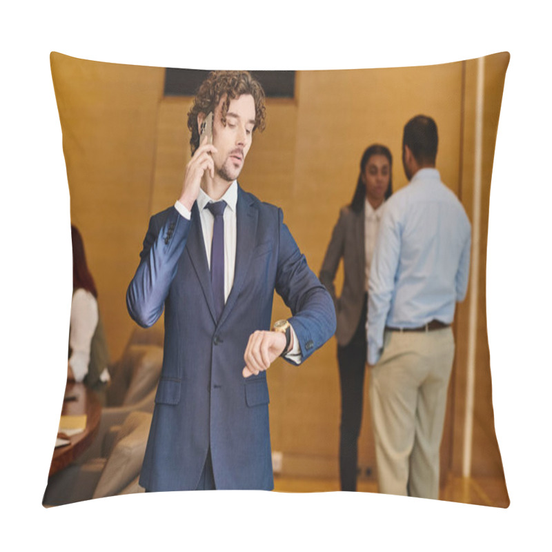 Personality  A Man In A Suit Intensely Conversing On A Cell Phone. Pillow Covers