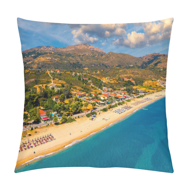 Personality  Skala Beach View From Above, Cephalonia, Greece. Skala Famous Beach In Kefalonia Island, Greece. Beeautiful Skala Beach, Kefalonia Island, Ionian Sea, Greece.  Pillow Covers