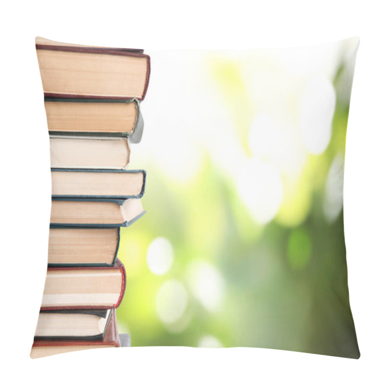 Personality  Collection Of Different Books On Blurred Green Background, Space For Text Pillow Covers