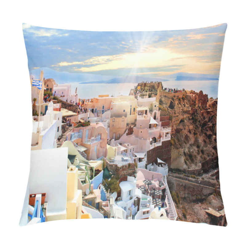 Personality  Santorini Island, Greece. Oia, Fira  Town. Traditional And Famous Houses And Churches Over The Caldera, Aegean Sea Pillow Covers