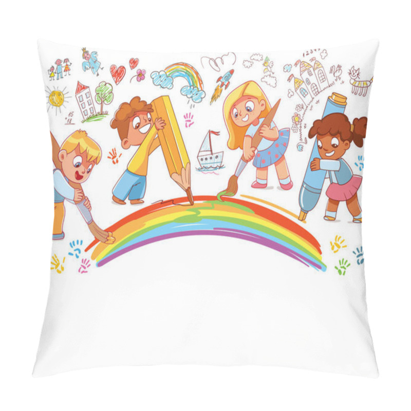 Personality  Children Draw Together Using Art Supplies Pillow Covers