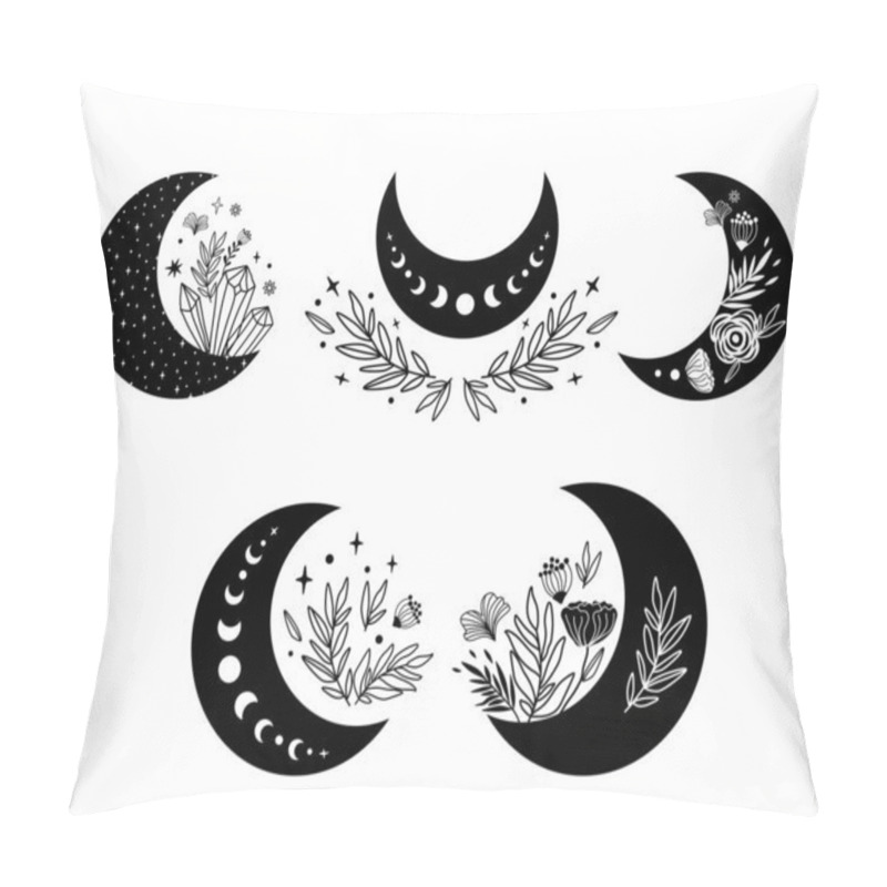 Personality  Floral Moon Clipart. Moon Phase And Flowers Set. Black Moon Icon. Celestial Crescent Isolated Elements. Hand Drawing Crescent Flower. Witch Boho Moon Shape Design. Ramadan Symbol. Cute Illustration. Pillow Covers