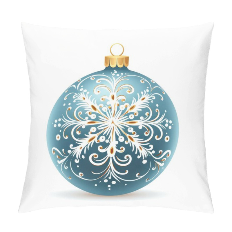 Personality  A Beautifully Designed Blue Christmas Ornament Featuring Intricate White And Gold Snowflake Patterns. Pillow Covers