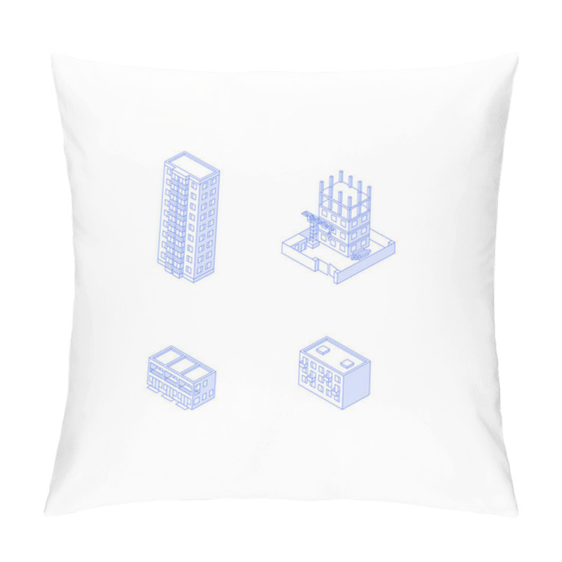 Personality  Isometric Apartment Houses High-rise Condo Construction Site Pillow Covers