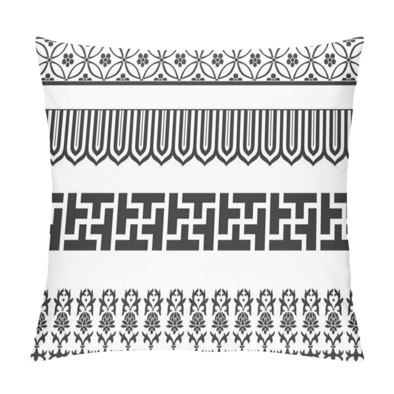 Personality  Vector Set Of Seamless Monochrome Chinese Ornaments. National Drawing Of The Peoples Of The East. Asia Borders And Frames Pillow Covers