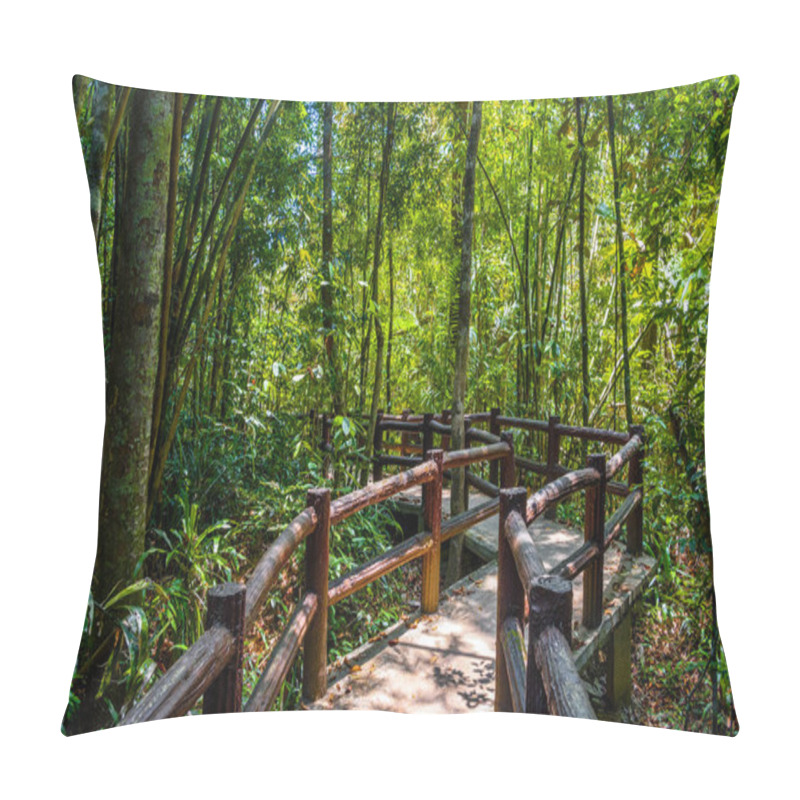 Personality  Emerald Pool, Yosemite National Park, Krabi, Thailand, Wooden Path Trough Jungle Forest Pillow Covers