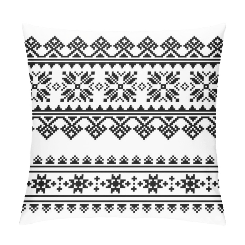 Personality  Traditional Folk Ukrainian Embroidery Pattern In Black And White Pillow Covers