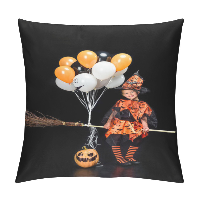 Personality  Little Witch With Broom And Balloons  Pillow Covers