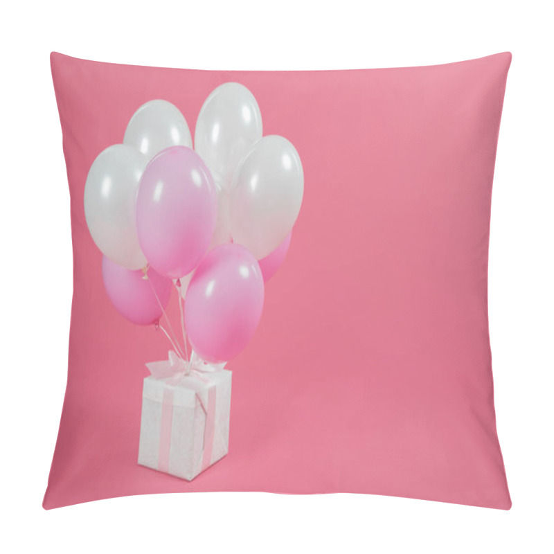 Personality  Gift Box And Balloons On Pink Background Pillow Covers