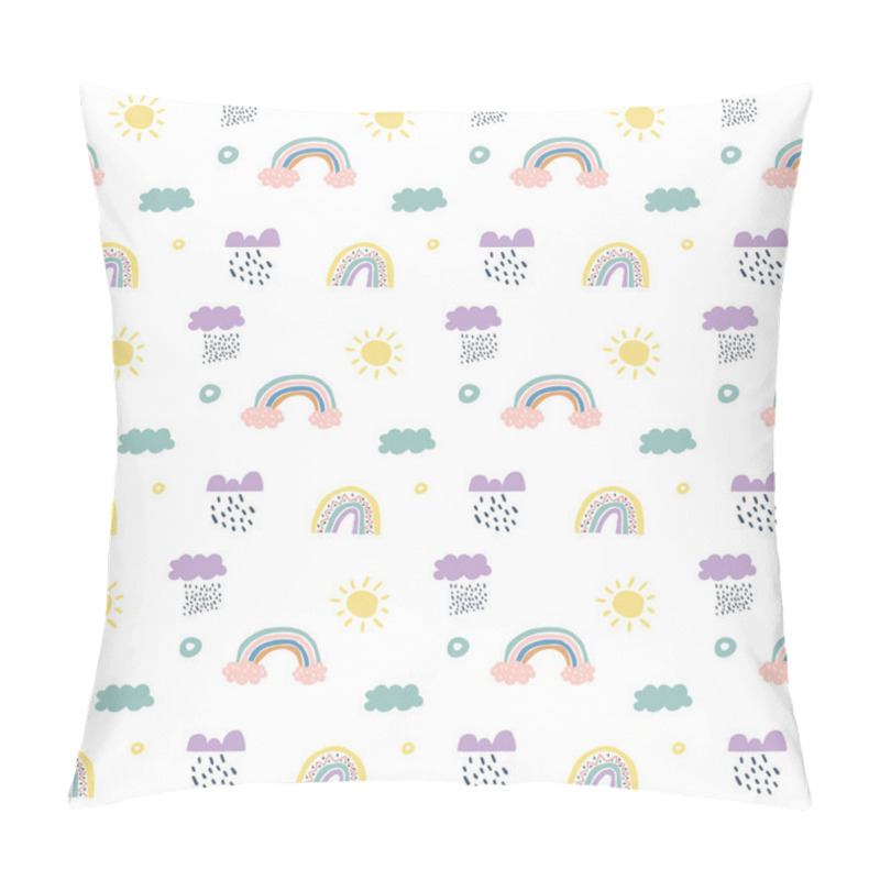 Personality  Children Vector Scandinavian Seamless Pattern Clouds, Rain, Sun And Rainbow Pillow Covers