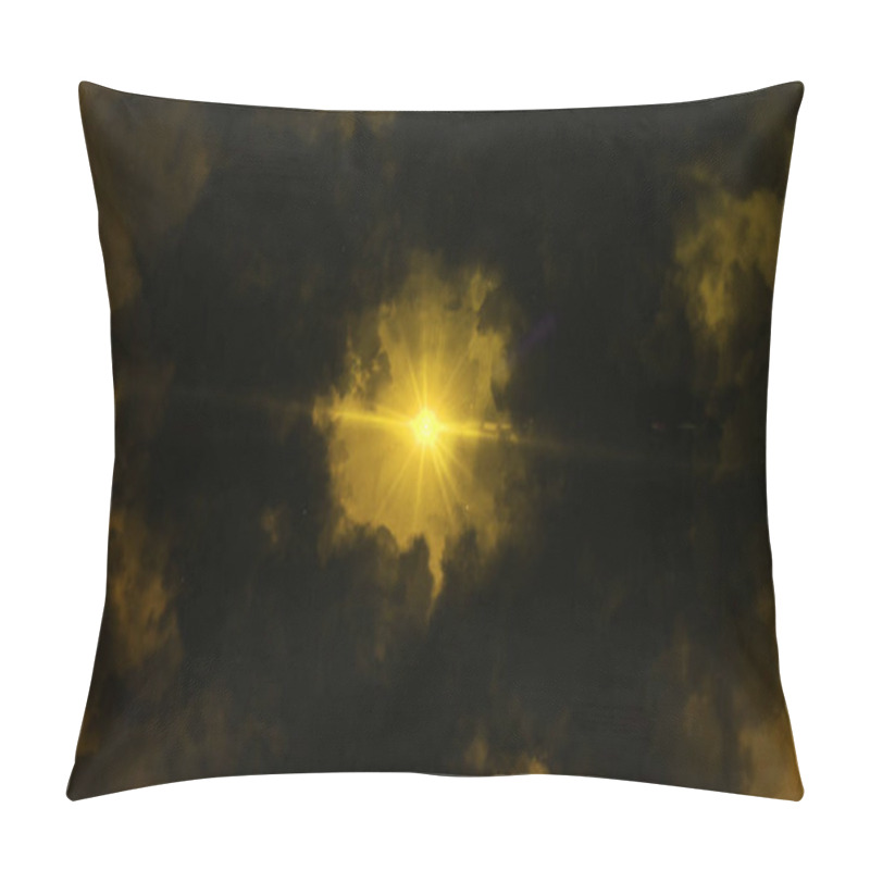 Personality  Dramatic Dark Bright Fluffy Clouds Flying Around Lonely Shining Star. Animation. Abstract Beautiful Sky Of Dark Yellow Color, Bottom View Of Abstract Nature At Night. Pillow Covers