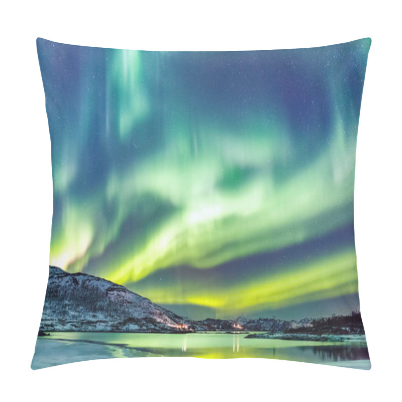 Personality  Incredible Northern Lights Aurora Borealis Activity Above The Coast In Norway Pillow Covers