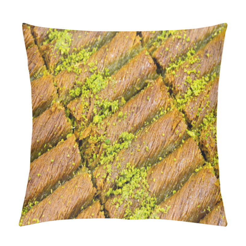 Personality  Pistachio Kadayif Dessert. Traditional Turkish Cuisine Delicacies. Close-up Kadayif Dessert. Local Name Sarma Kadayif Pillow Covers