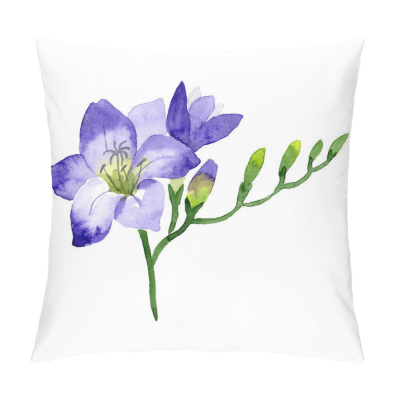 Personality  Purple  Freesia. Floral Botanical Flower. Wild Spring Leaf Wildflower Isolated. Aquarelle Wildflower For Background, Texture, Wrapper Pattern, Frame Or Border. Pillow Covers