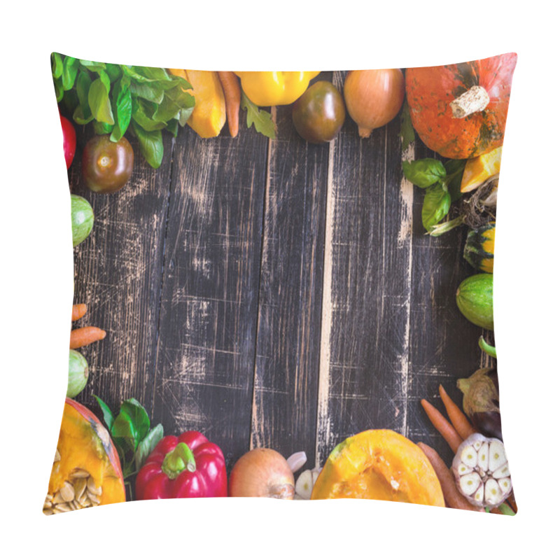 Personality  Fresh Vegetables On A Rustic Dark Textured Table. Autumn Backgro Pillow Covers