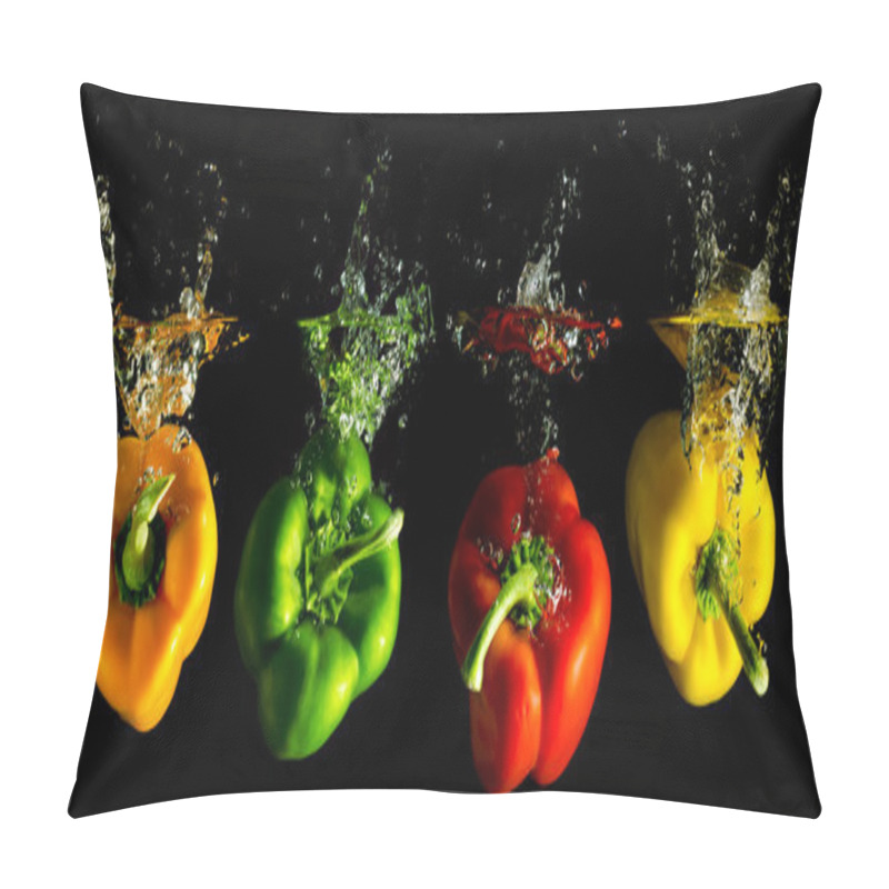 Personality  Four Several Coloured Paprika Falling Into Water Pillow Covers