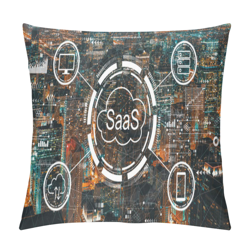 Personality  SaaS - Software As A Service Concept With Downtown Chicago Skyscrapers Pillow Covers