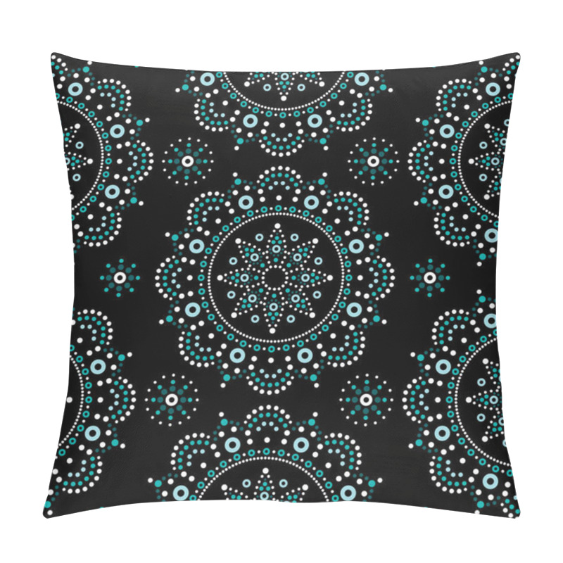 Personality  Aboriginal Dot Painting Mandala Seamless Vector Pattern, Bohemian Mandala Vector Dot Art, Retro Folk Design Inspired By Traditional Art From Australia  Pillow Covers