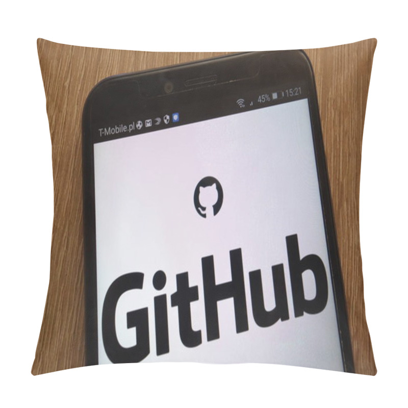 Personality  KONSKIE, POLAND - SEPTEMBER 01, 2018: GitHub Logo Displayed On A Modern Smartphone Pillow Covers