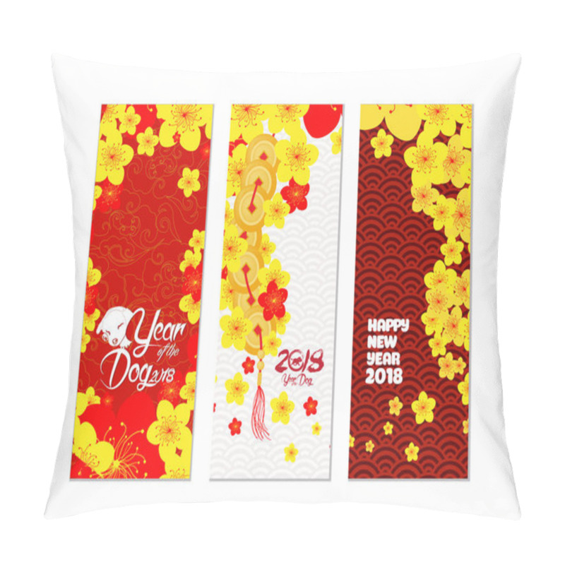 Personality  Vertical Hand Drawn Banners Set With Blossom Chinese New Year Pillow Covers