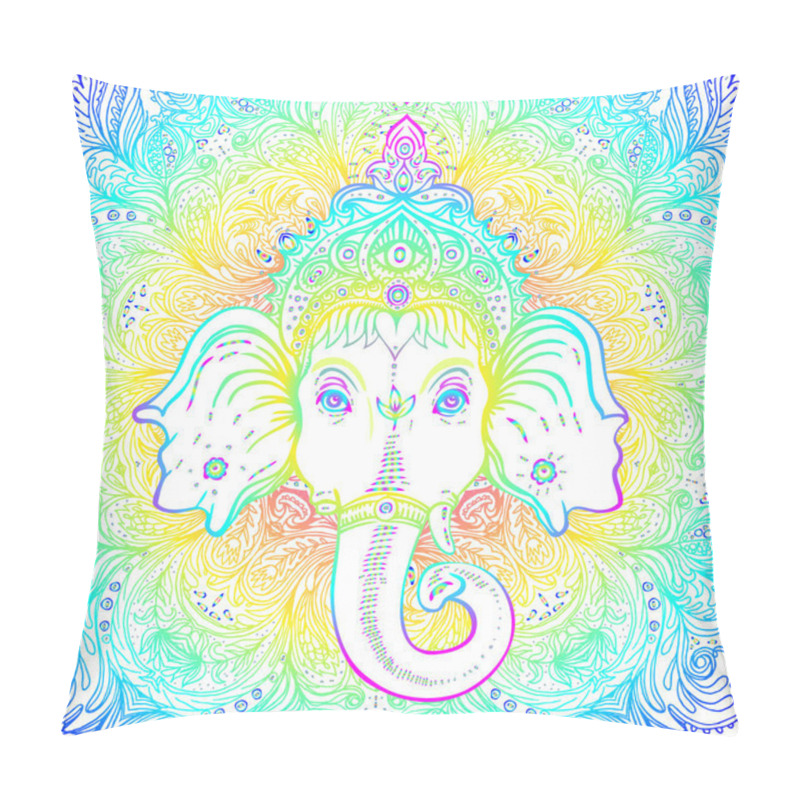 Personality  Hindu Lord Ganesha Over Ornate Mandala Pattern. Vector Illustrat Pillow Covers