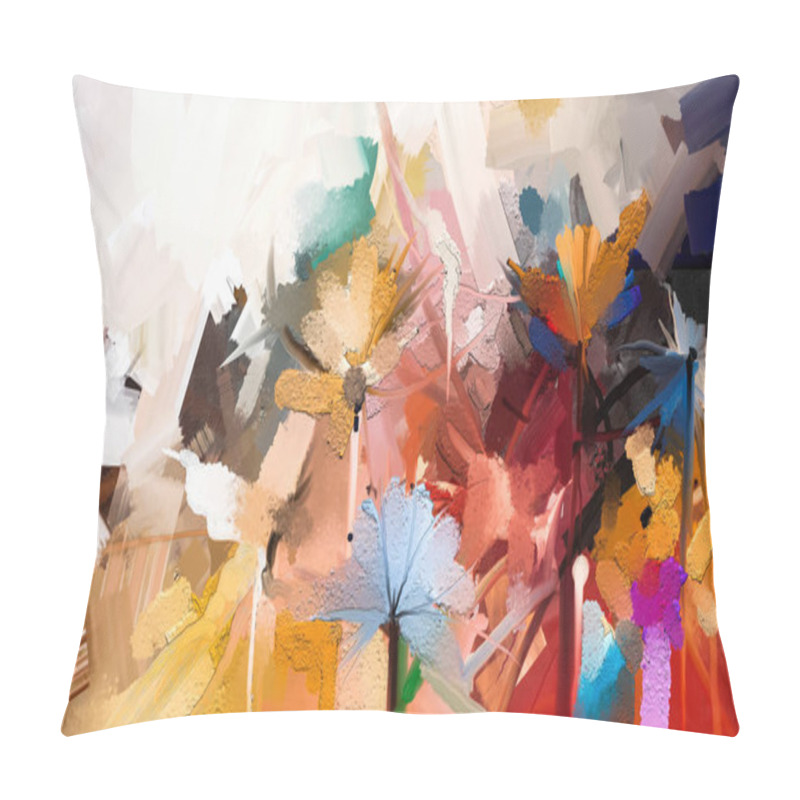 Personality  Illustration Oil Painting Floral For Background. Modern Art Paintings Flowers With Yellow, Red Color. Pillow Covers