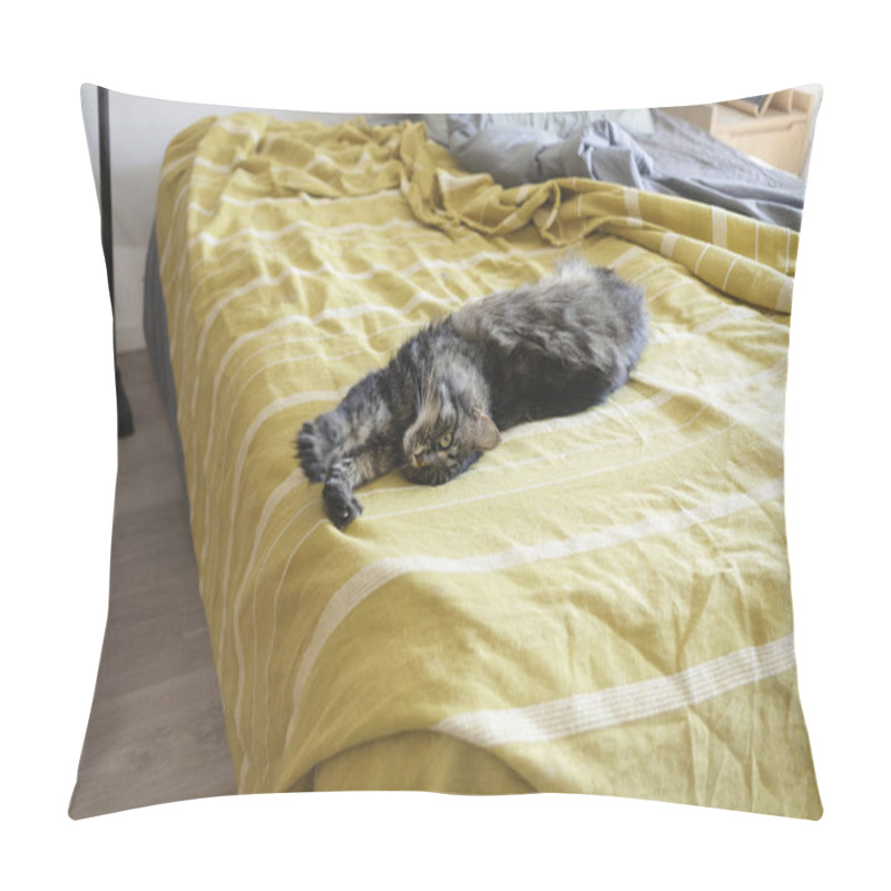 Personality  Lovely Cat Lying On The Bed And Stretching Paws Pillow Covers