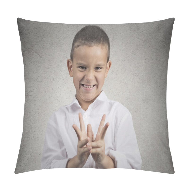 Personality  Sly Scheming Child Boy Plotting Something Bad Pillow Covers