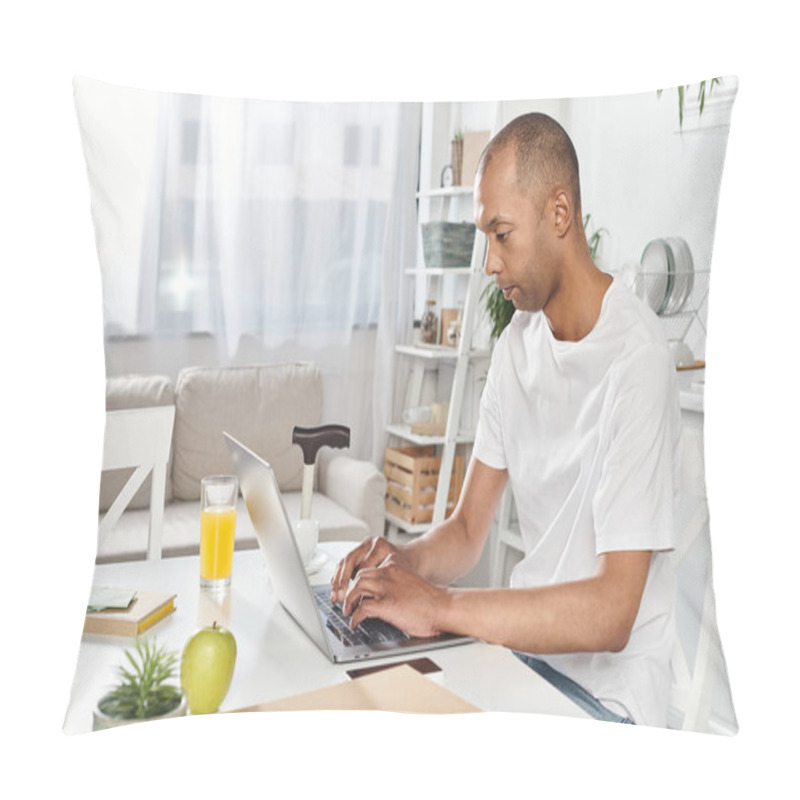 Personality  A Disabled African American Man With Myasthenia Gravis Creating, Working, And Connecting With The World Using A Laptop. Pillow Covers