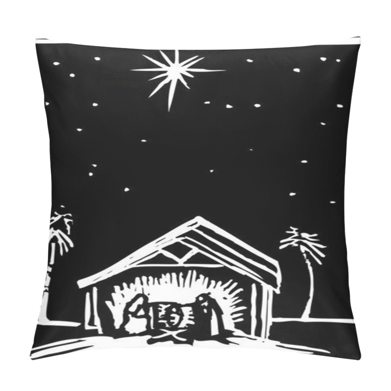 Personality  Woodcut Illustration Of Nativity Pillow Covers