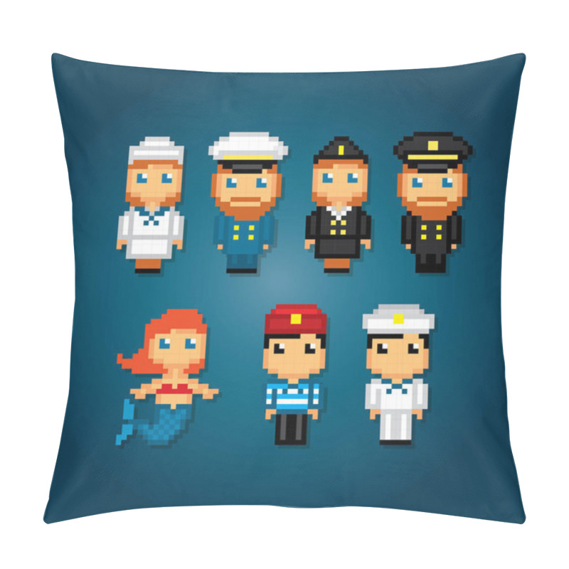 Personality  Sailors And Captains Icons Set. Pixel Art. Old School Computer Graphic Style. Games Elements. Pillow Covers