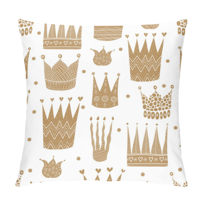 Personality  Luxury Gold Pattern With Crowns And Polka Dots. Can Be Used For Wallpaper, Textile, Invitation Card, Wrapping, Web Page Background. Pillow Covers