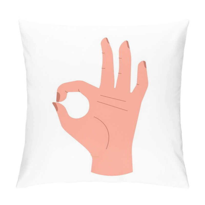 Personality  Hand Shows Okay. Sticker For Social Networks, Reaction For Messengers. Emotions, Gestures, Mood, Feeling And Expression. Symbol Of Approval, Agreement And Consent. Cartoon Flat Vector Illustration Pillow Covers