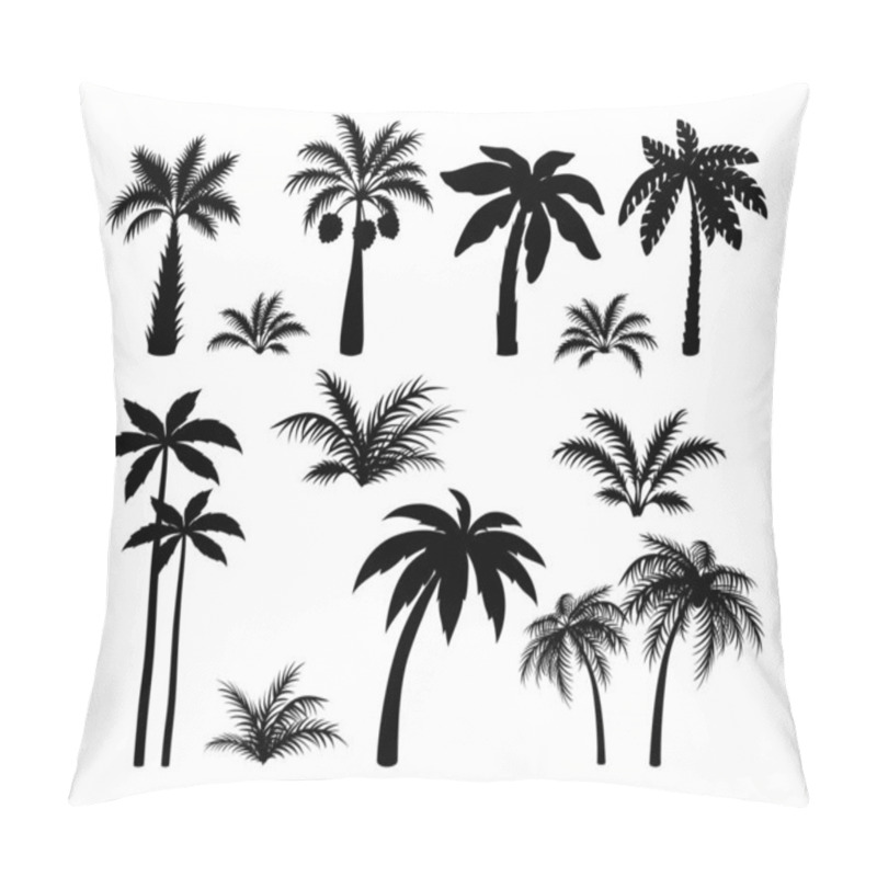 Personality  Silhouette Palm Trees. Set Tropical Black Jungle Plants. Black Leaves And Coconut Jungle Tree Pillow Covers