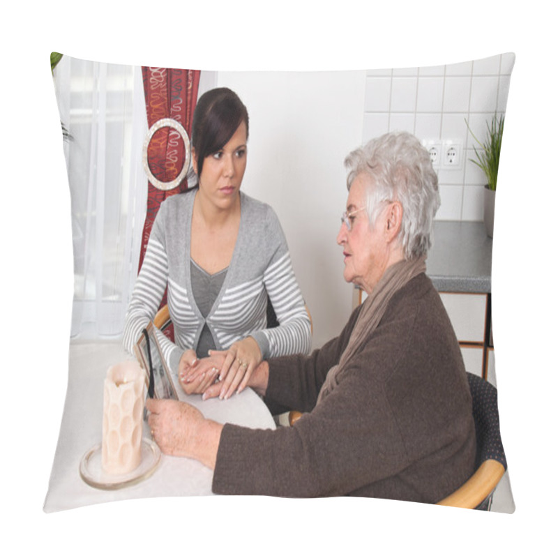 Personality  Woman Consoling A Widow After Death. Trauerbegleitun Pillow Covers