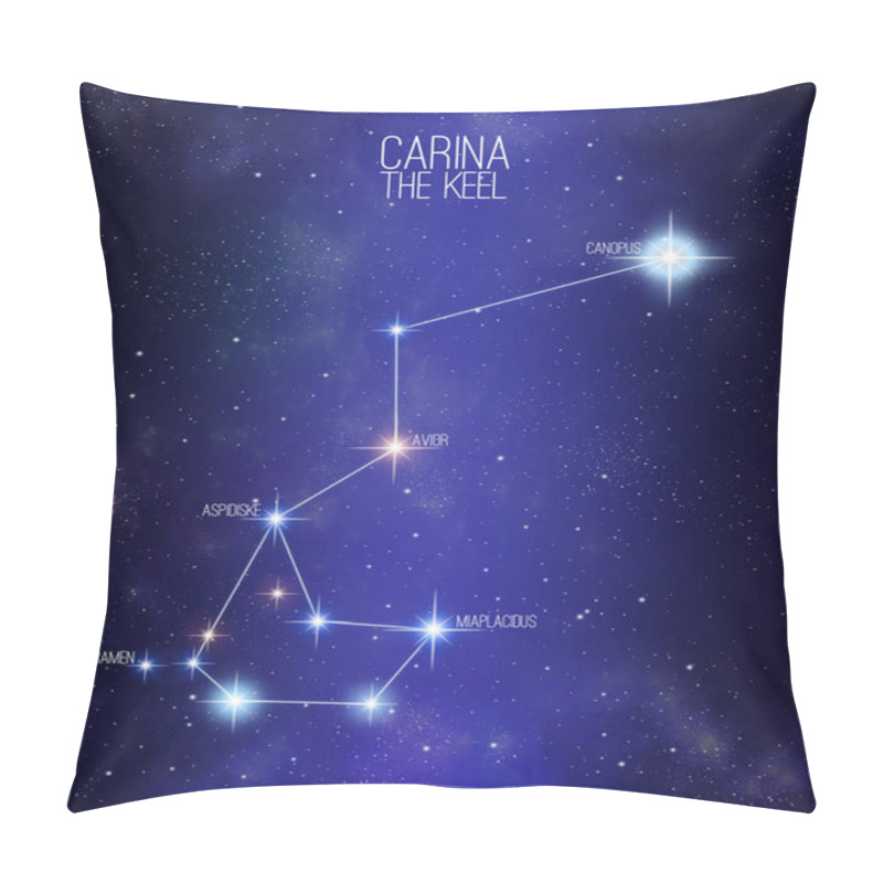 Personality  Carina The Keel Constellation On A Starry Space Background With The Names Of Its Main Stars. Relative Sizes And Different Color Shades Based On The Spectral Star Type. Pillow Covers