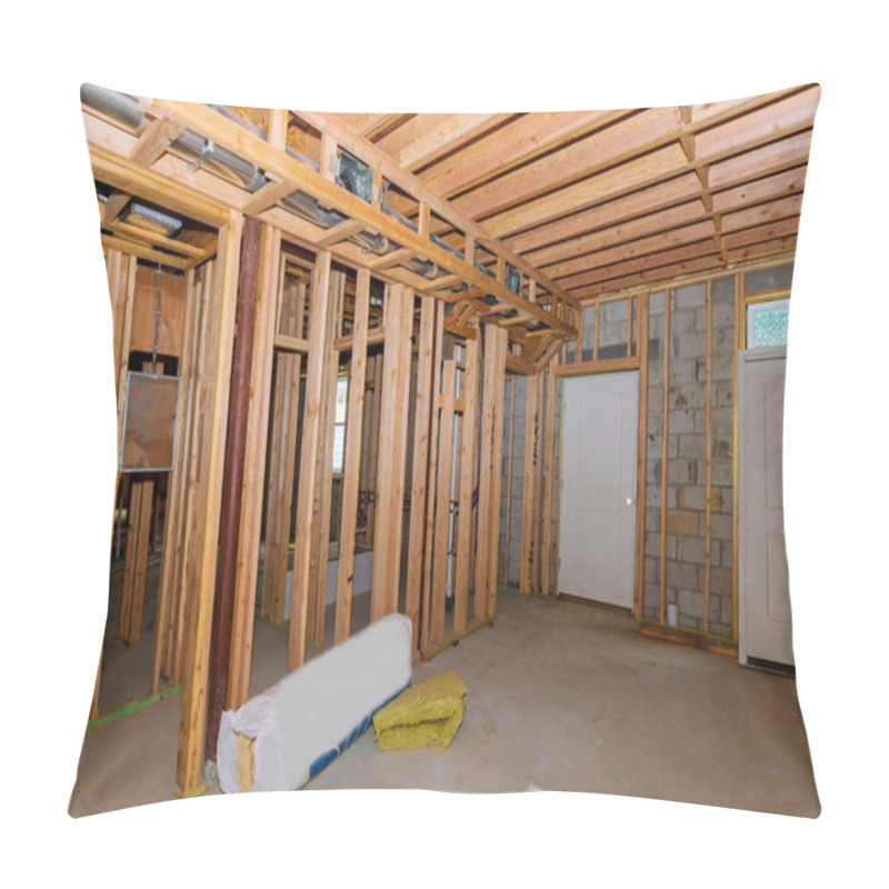 Personality  Basement Framing Construction Interior Frame Of A New House A New Stick Built Pillow Covers