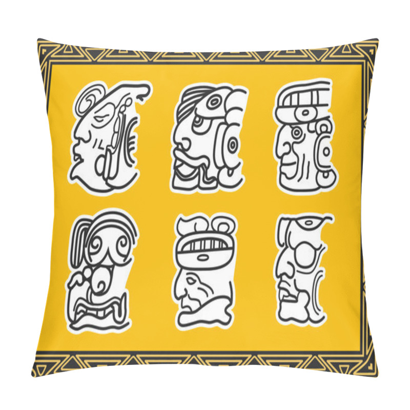 Personality  Set Of Ancient American Indian Patterns. Faces Pillow Covers