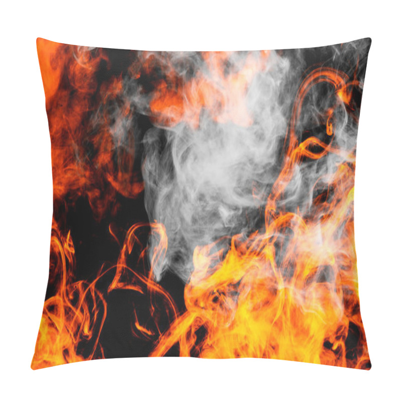 Personality  Dense Fiery Flames Smoke On A Black Isolated Background. Background Of Smoke Vape Pillow Covers