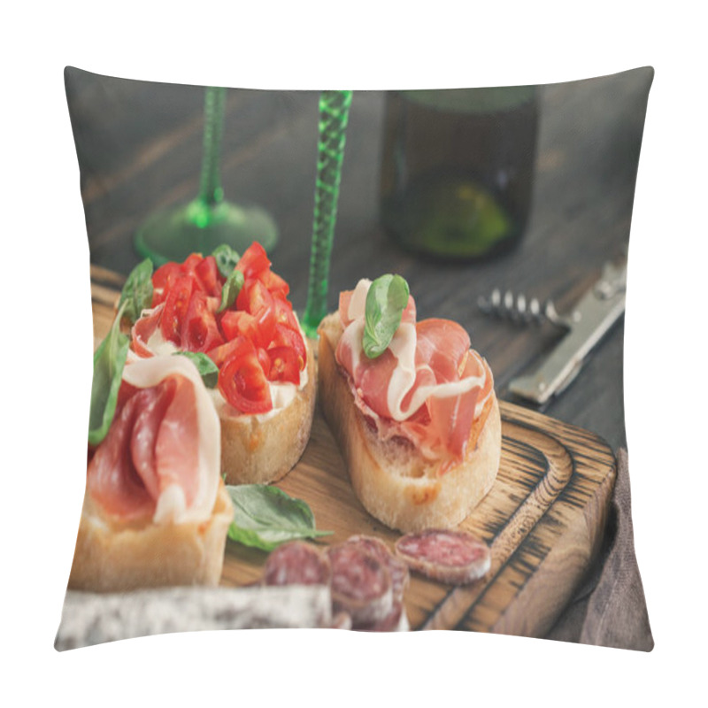 Personality  Set Of Small Sandwiches With Prosciutto, Tomatoes, Fresh Basil Pillow Covers