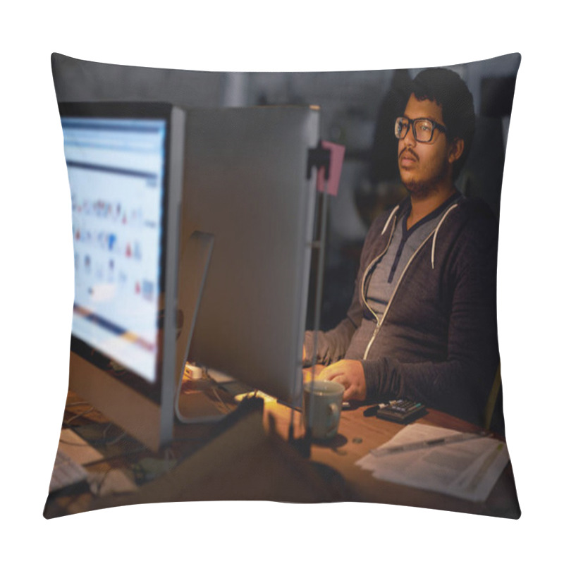 Personality  Cropped Shot Of A Young Programmer Focused On His Work. Pillow Covers